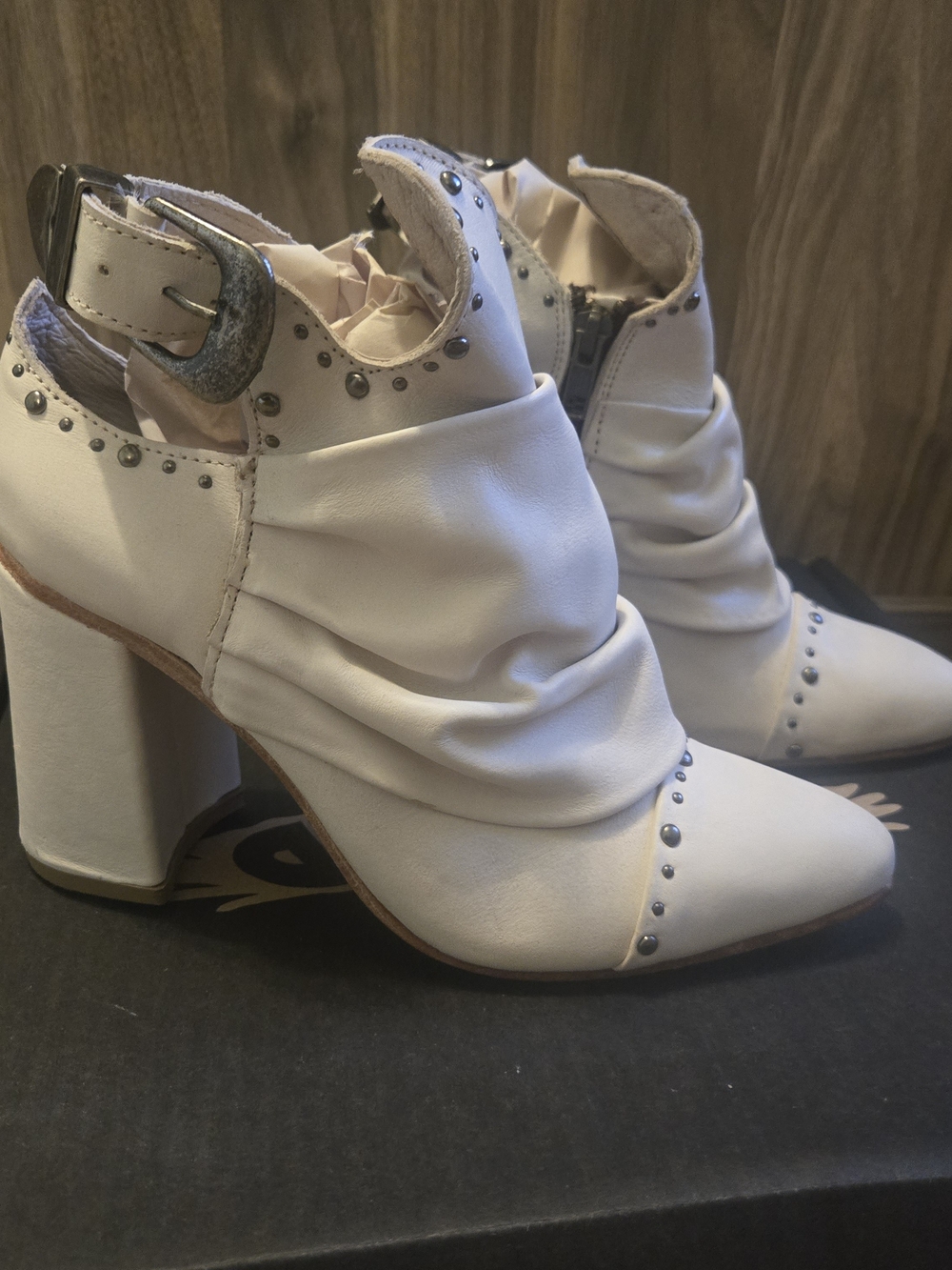 Freebird Jericho Cream Ruched Studded Ankle Booties